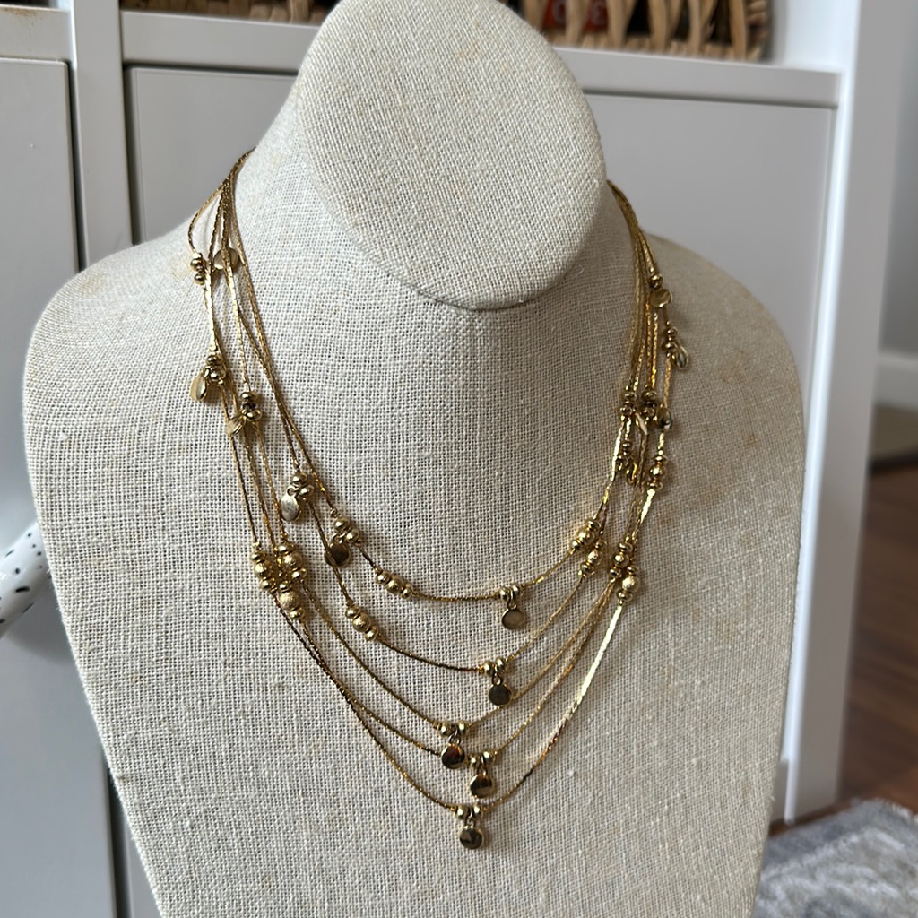 Boho Festival Gold Layered Coin Beaded Charm Chain Necklace